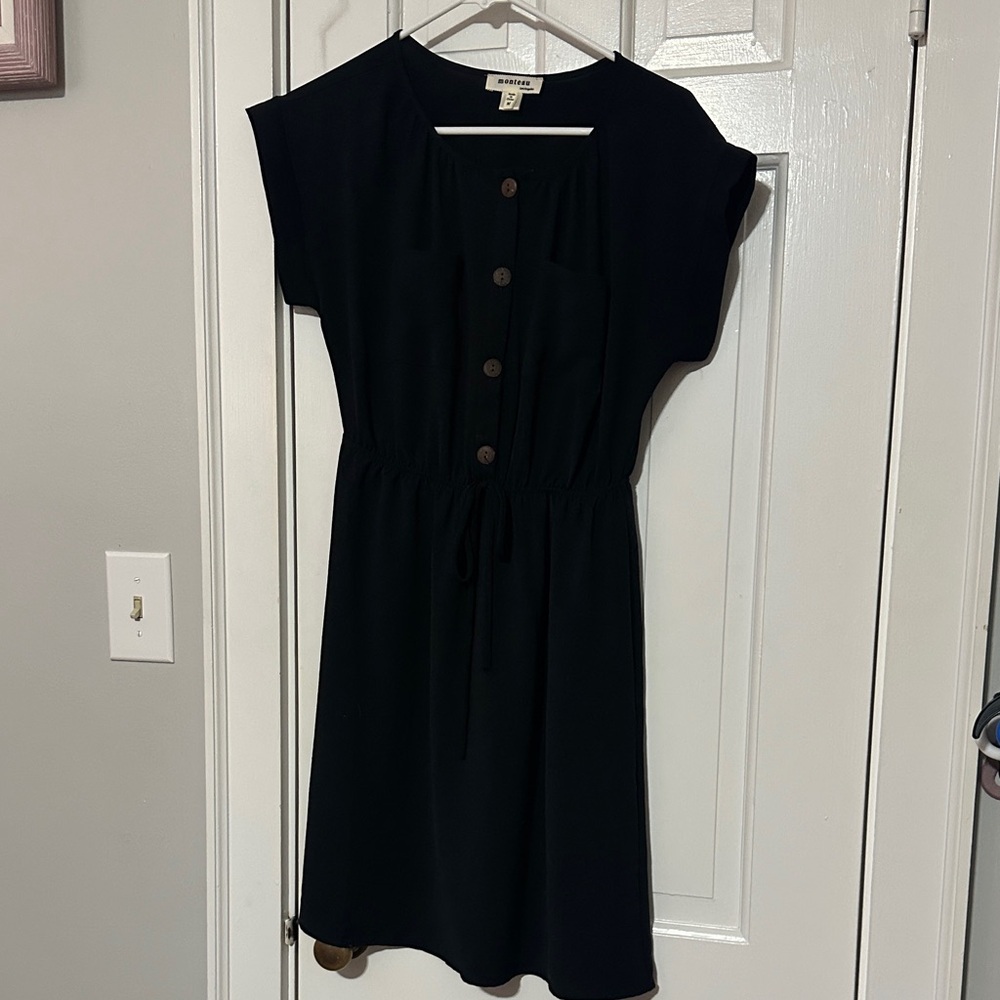 Monteau Black Midi Dress with Button Detail size medium